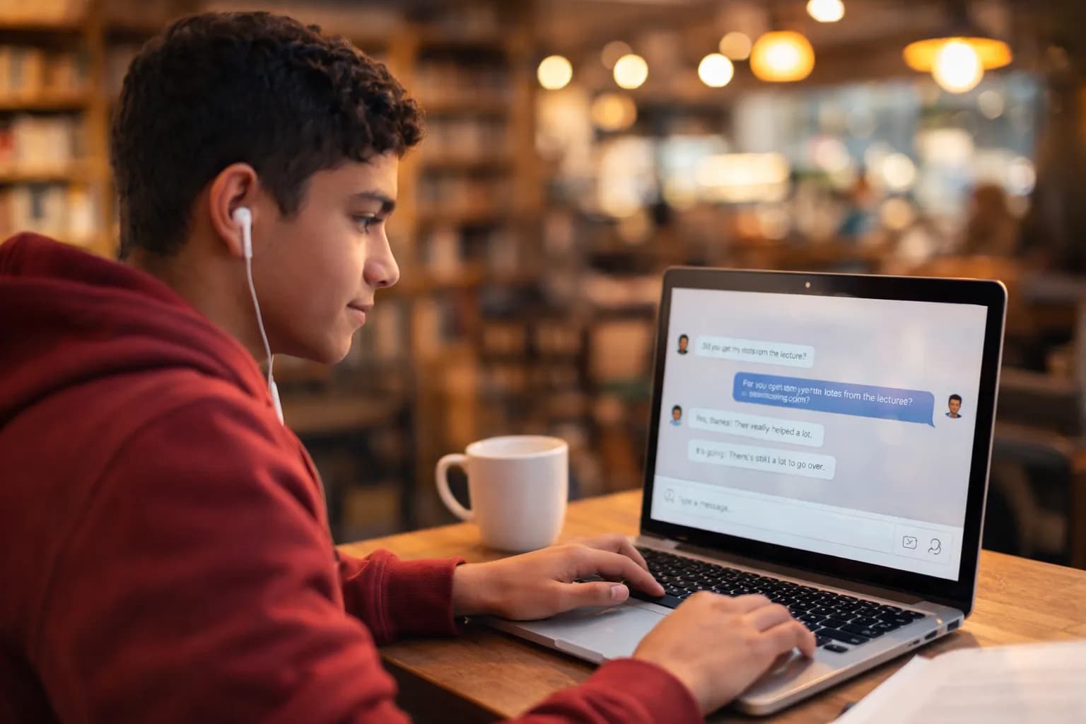 Student chatting with AI advisor on laptop