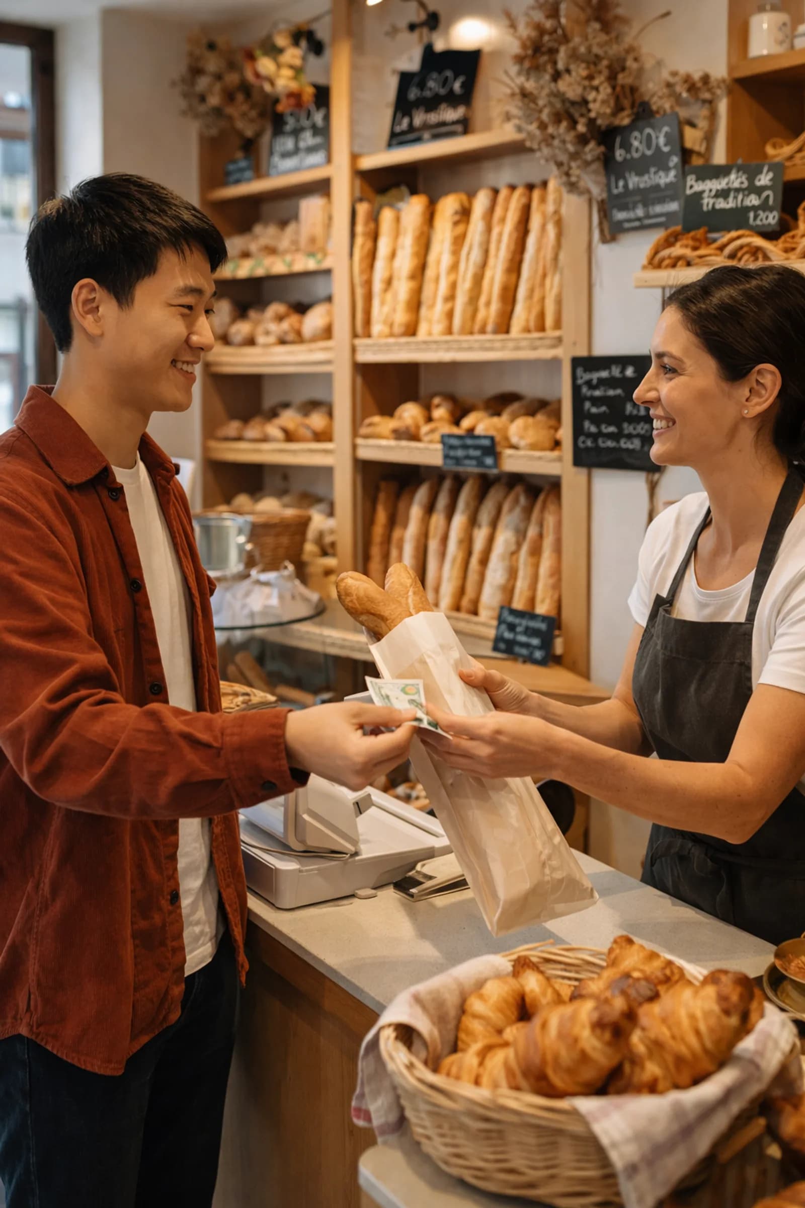 Student at a French boulangerie
